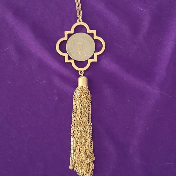 Long Necklace Clover Pendant Earring Set Gold   Jewelry Accessories Brand New - Picture 3 of 4